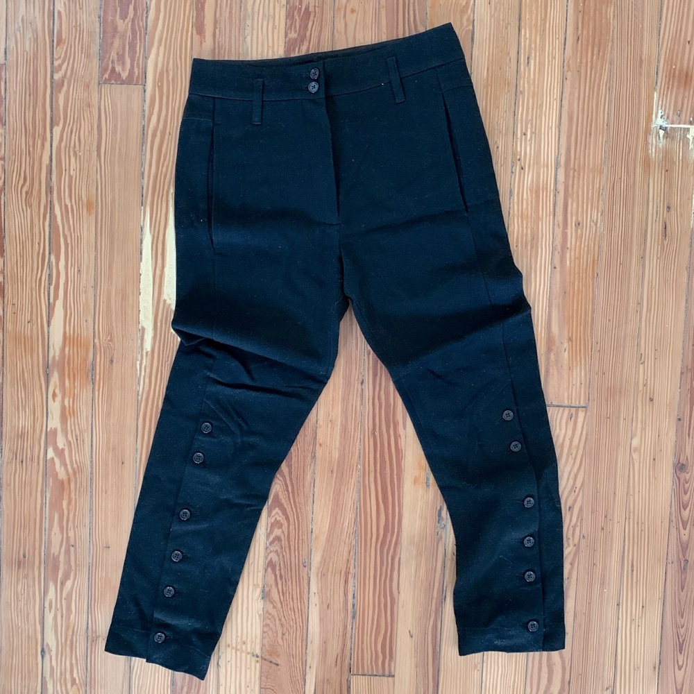 ANN DEMEULEMEESTER Wool Blend Button Leg Slim Trouser Pants in Black SZ 4
